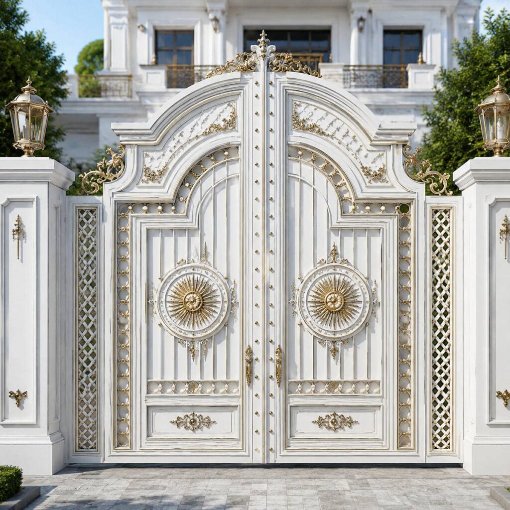 خرید درب حیاط سفید طلایی مدرن در ساری