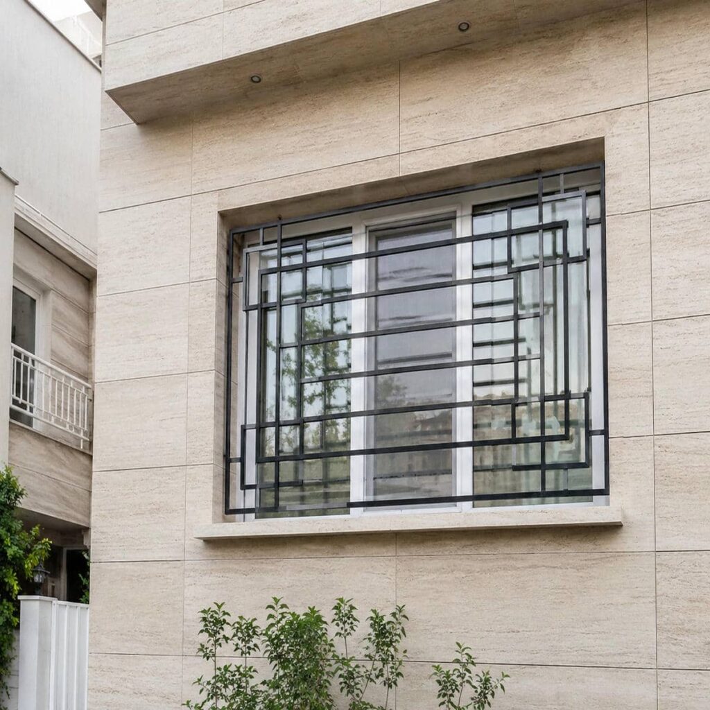 اجرای محافظ پنجره جای گلدان دار با طرح هندسی در ساری