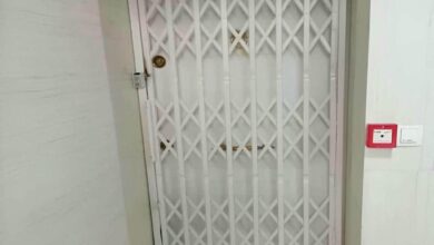حفاظ ضربدری آکاردئونی فلزی ساری نمای ورودی قدیمی