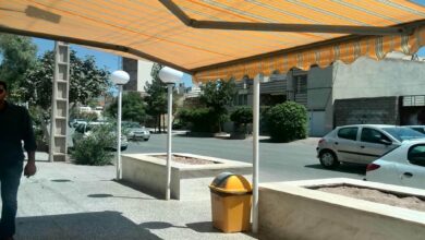 سایبان تراس ساری با پوشش پارچه ای روشن