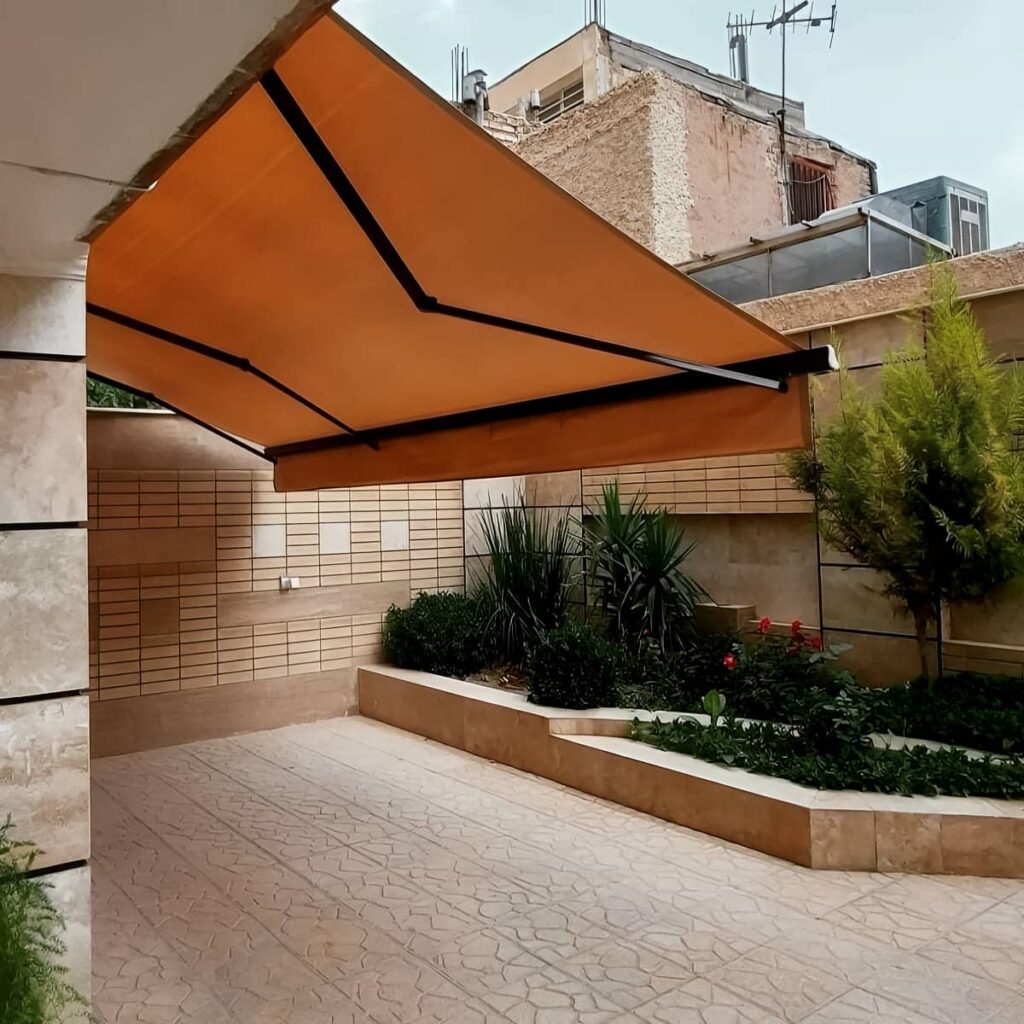 سایبان برقی ریموت دار نمای ساختمان