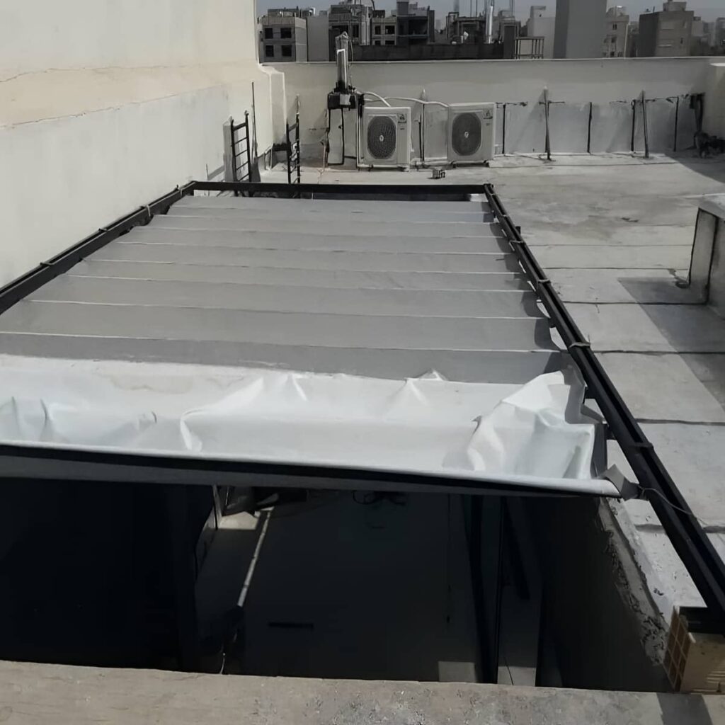 سقف متحرک پارچه ای ساری اجرای ویلایی سقف متحرک پارچه ای ساری اجرای ویلایی